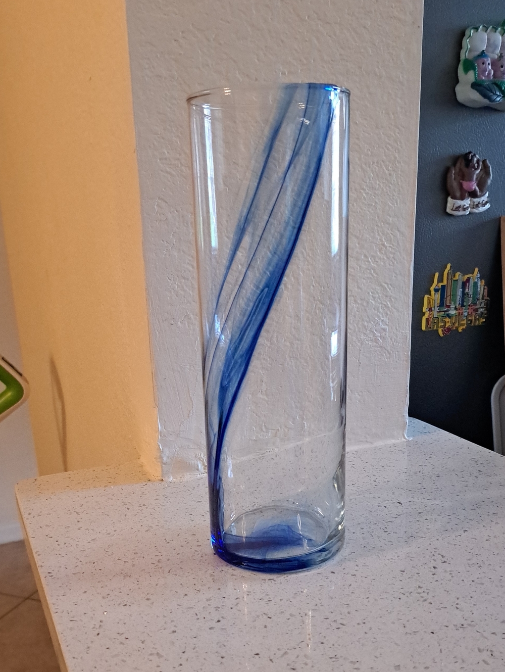 Source Unknown Clear Glass Cylinder Vase with Blue Swirl